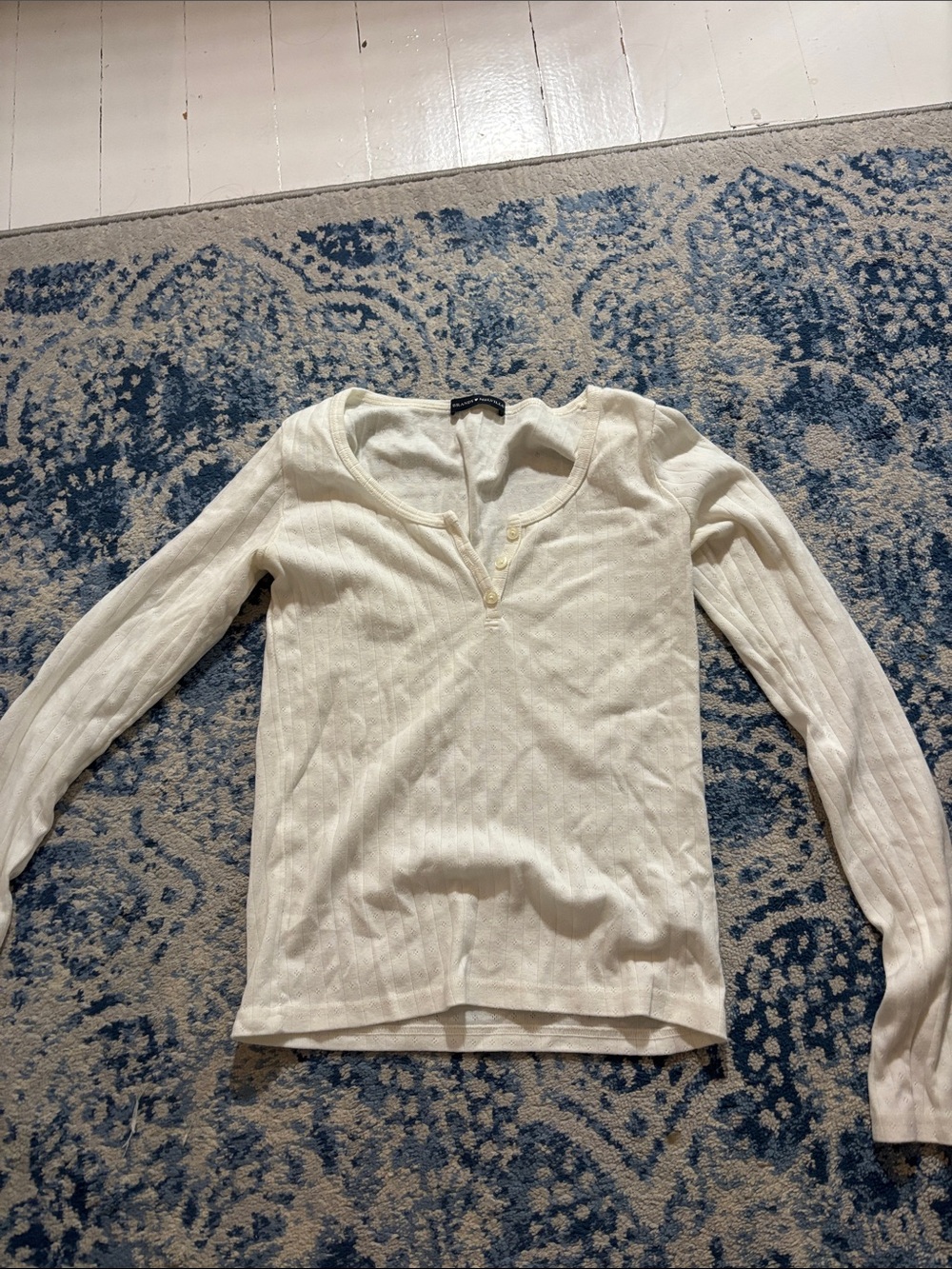 Brandy Melville Ivory Long Sleeve Ribbed Henley Top